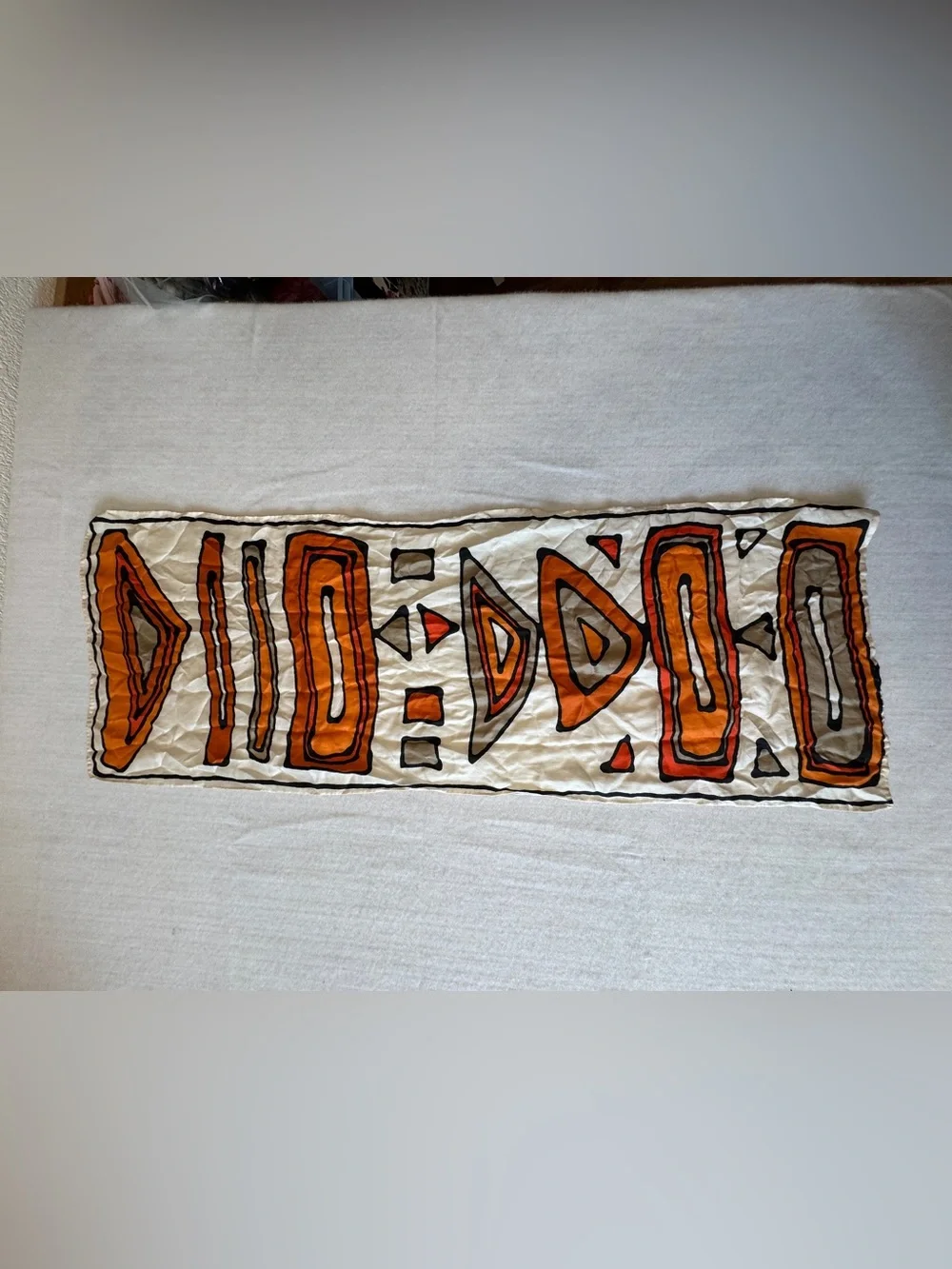 Hand-Painted Orange Geometric mid century silk scarf